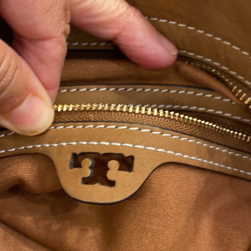 Tory Burch Canvas & Suede Center Stripe Satchel in Natural New Ivory Nut - Picture 12 of 16
